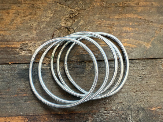Silver Prayer Bangle Thin Single