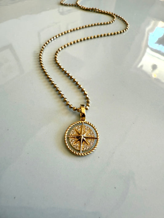 14k diamond compass necklace