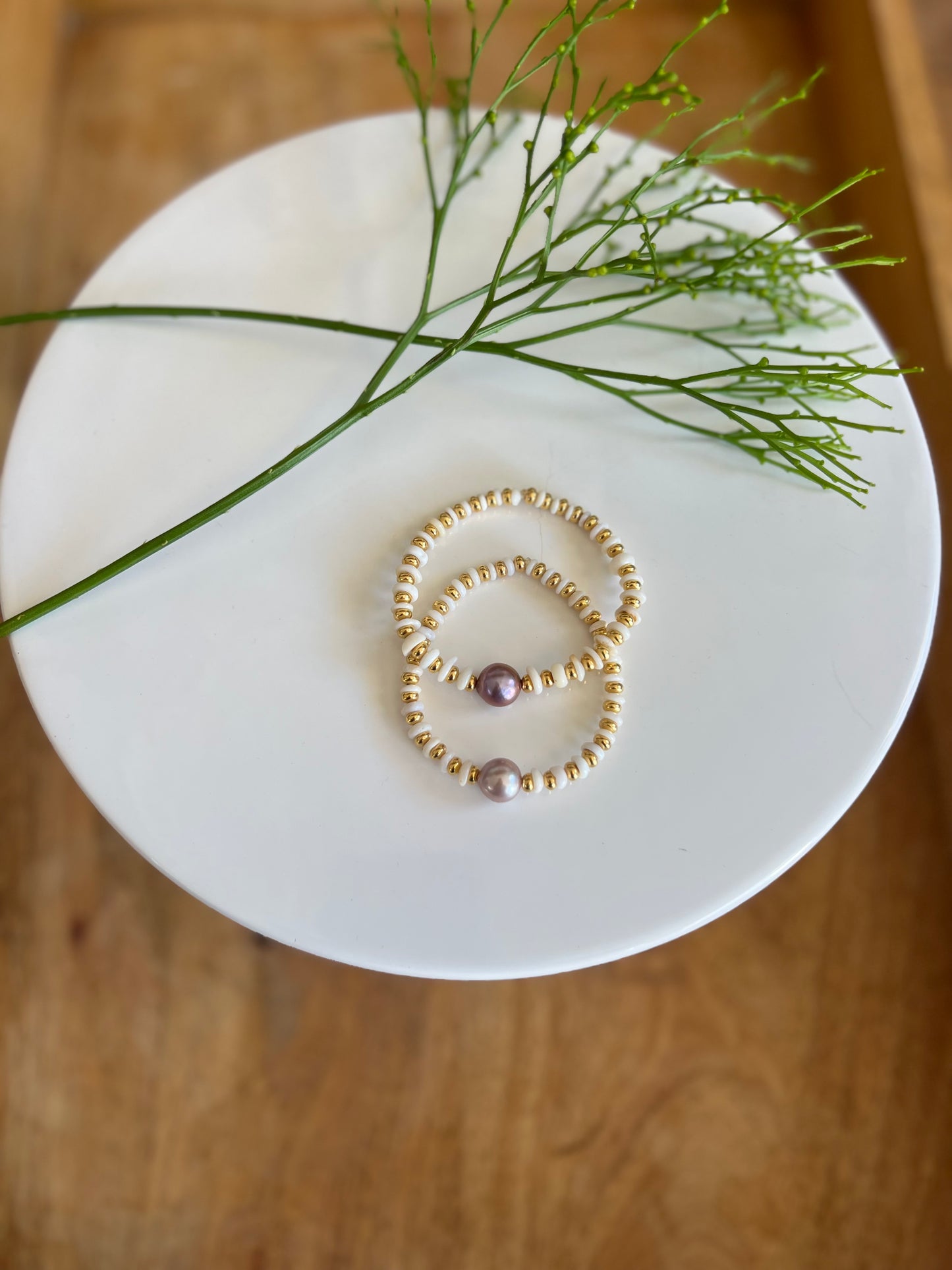 Mini puka shells + Edison pearl
