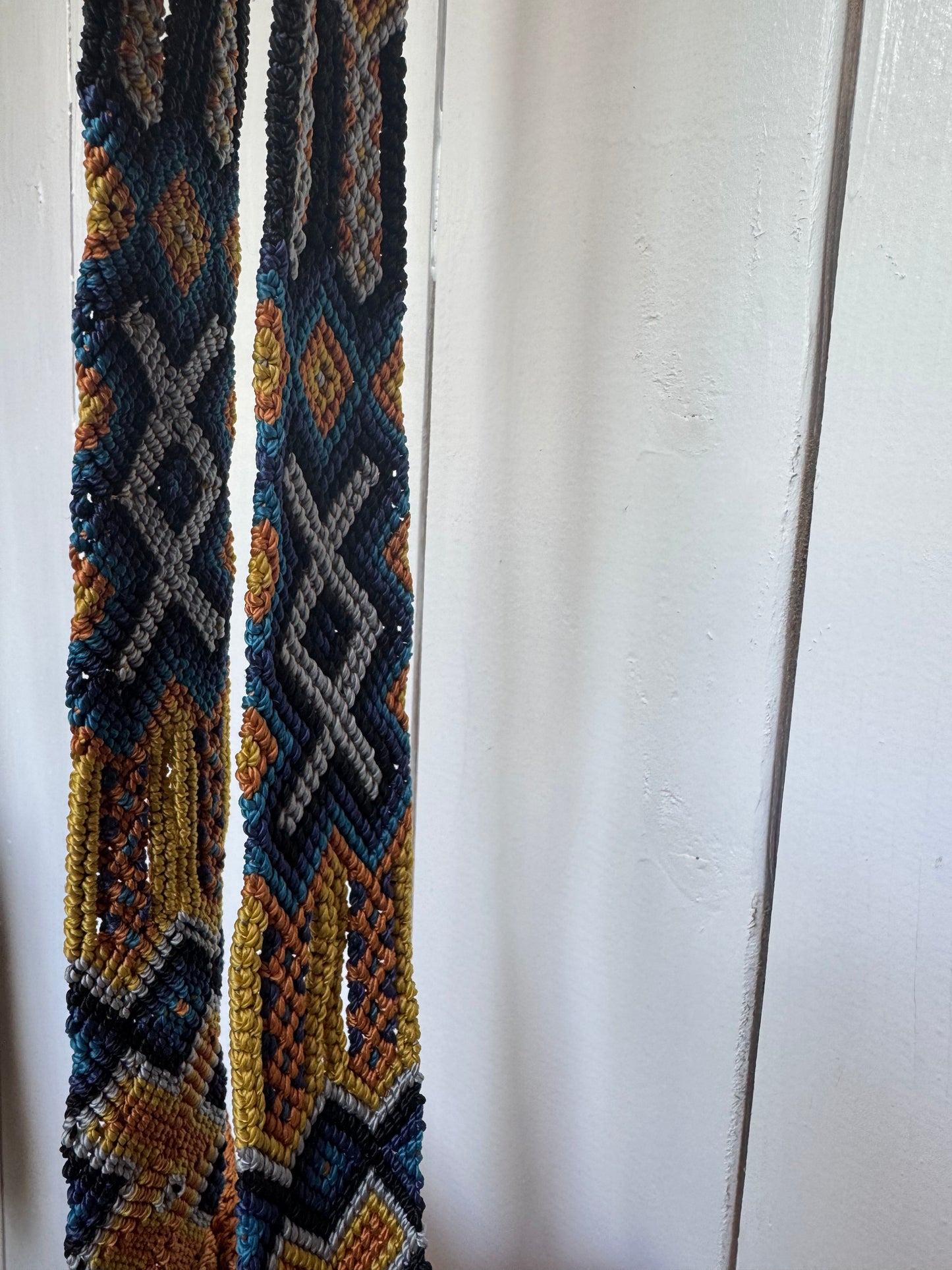 Mexican Handwoven Bucket Bag | Multi color Strap Tall Honey Brown
