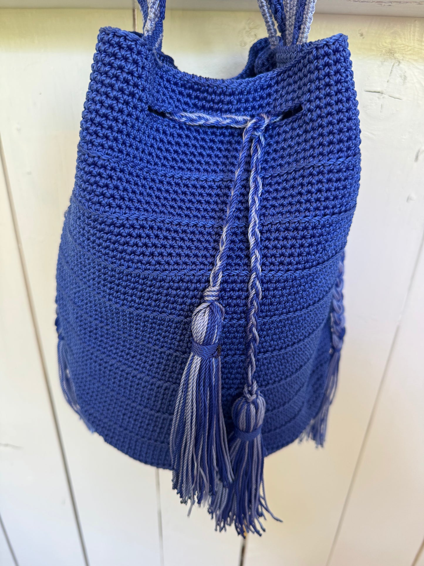 Mexican Handwoven Bucket Bag | Multi color Strap Tall Royal Blue