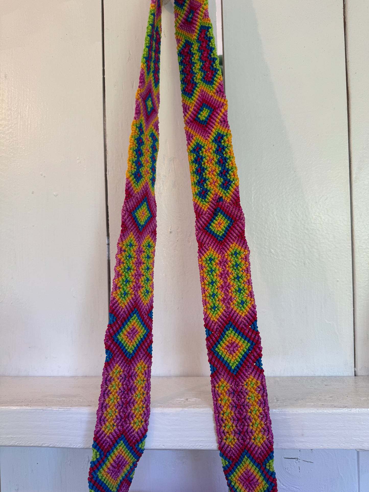 Mexican Handwoven Bucket Bag | Multi color Strap Tall Hot Pink