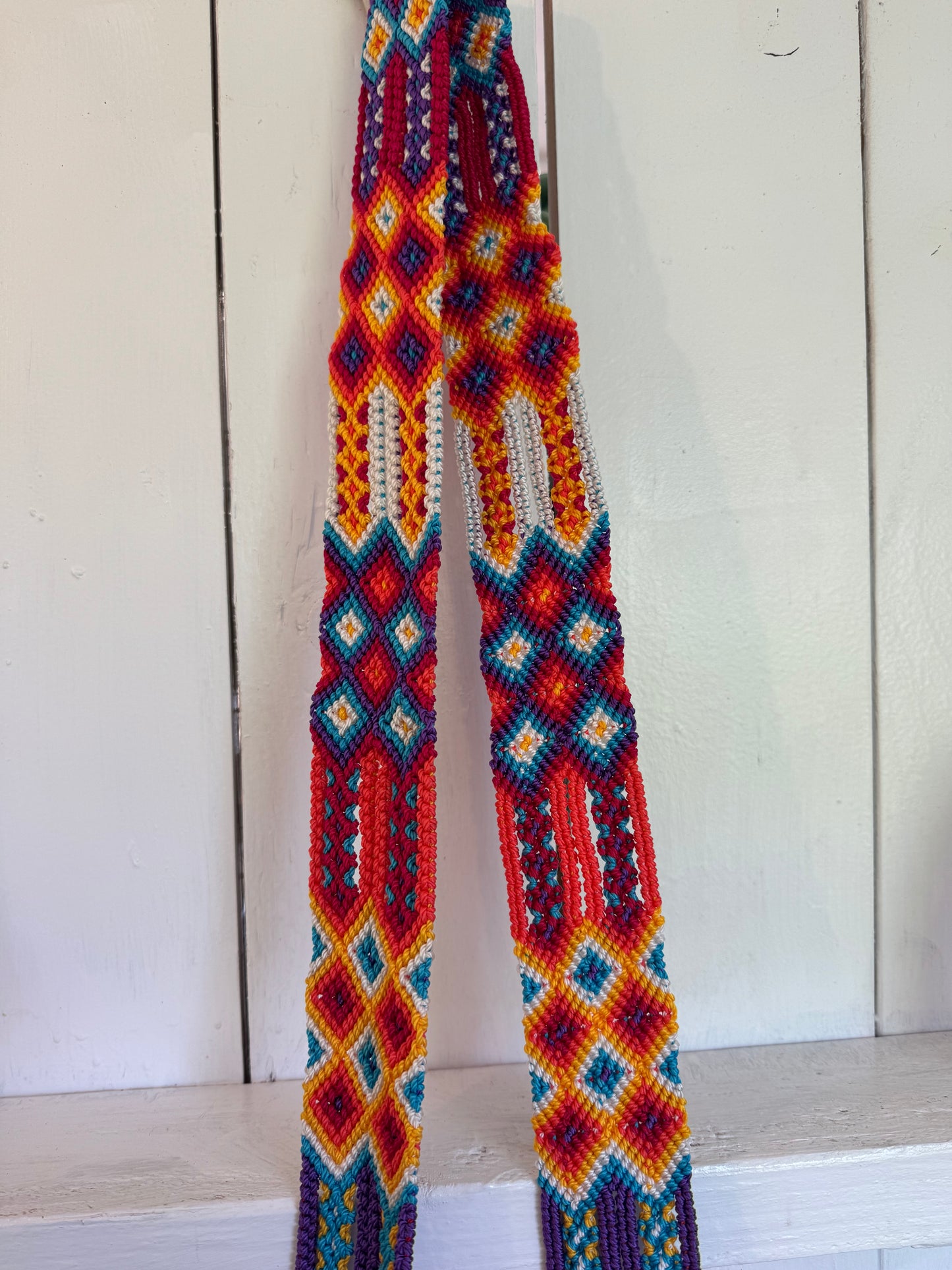 Mexican Handwoven Bucket Bag | Multi color Strap Tall Sunset Yellow