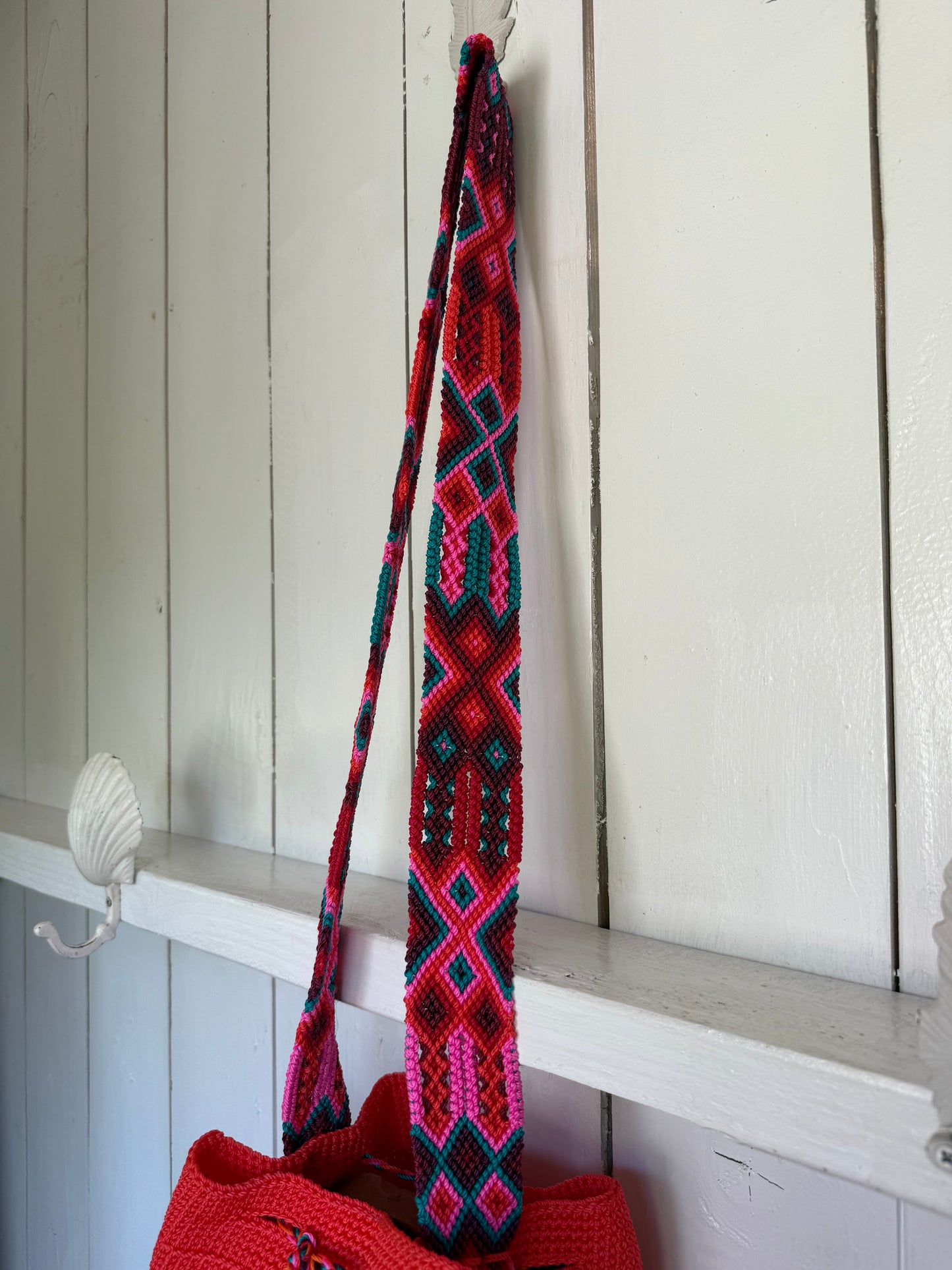 Mexican Handwoven Bucket Bag | Multi color Strap Tall Neon Orange