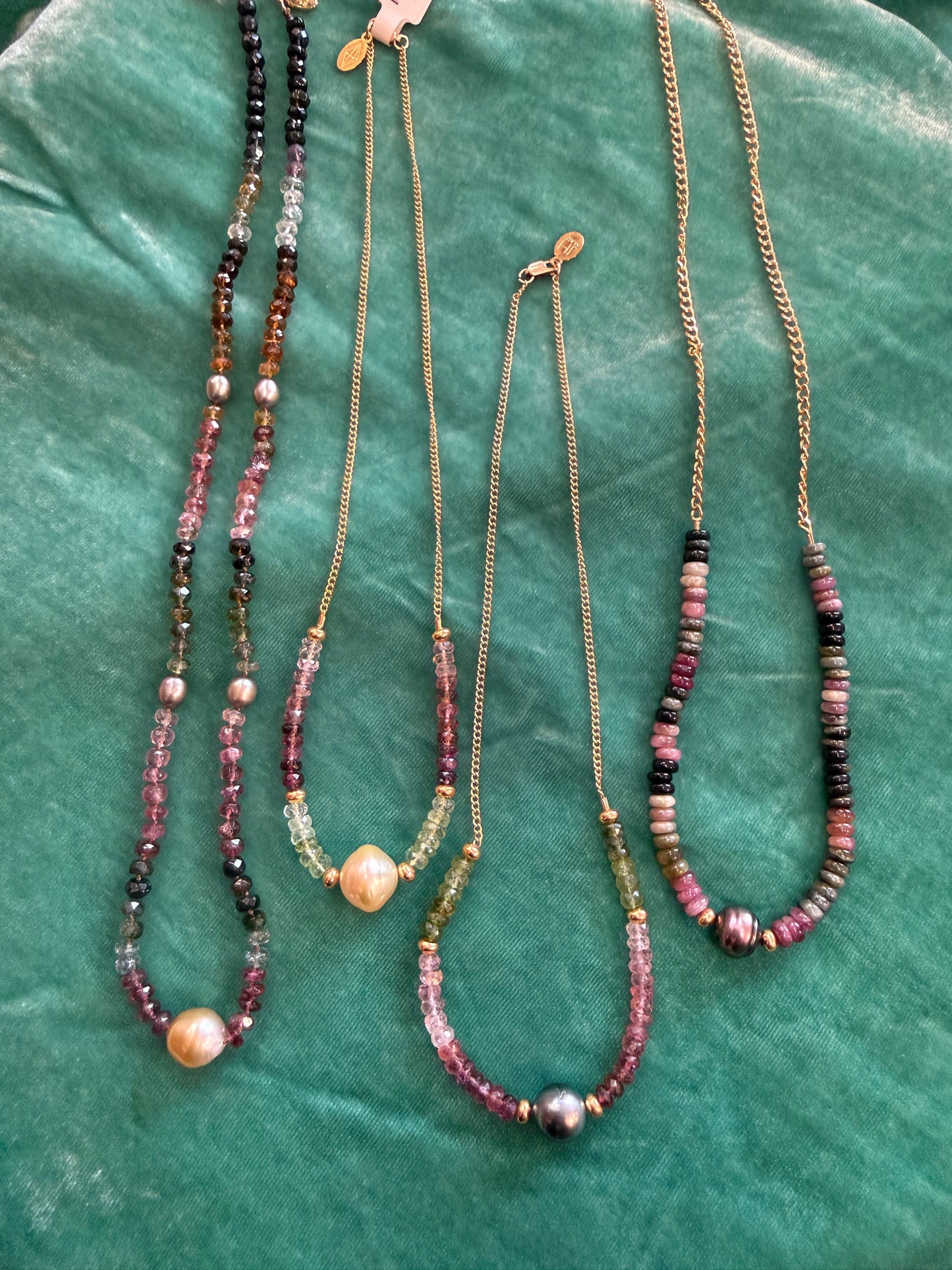 Watermelon Tourmaline gemstone silk necklace