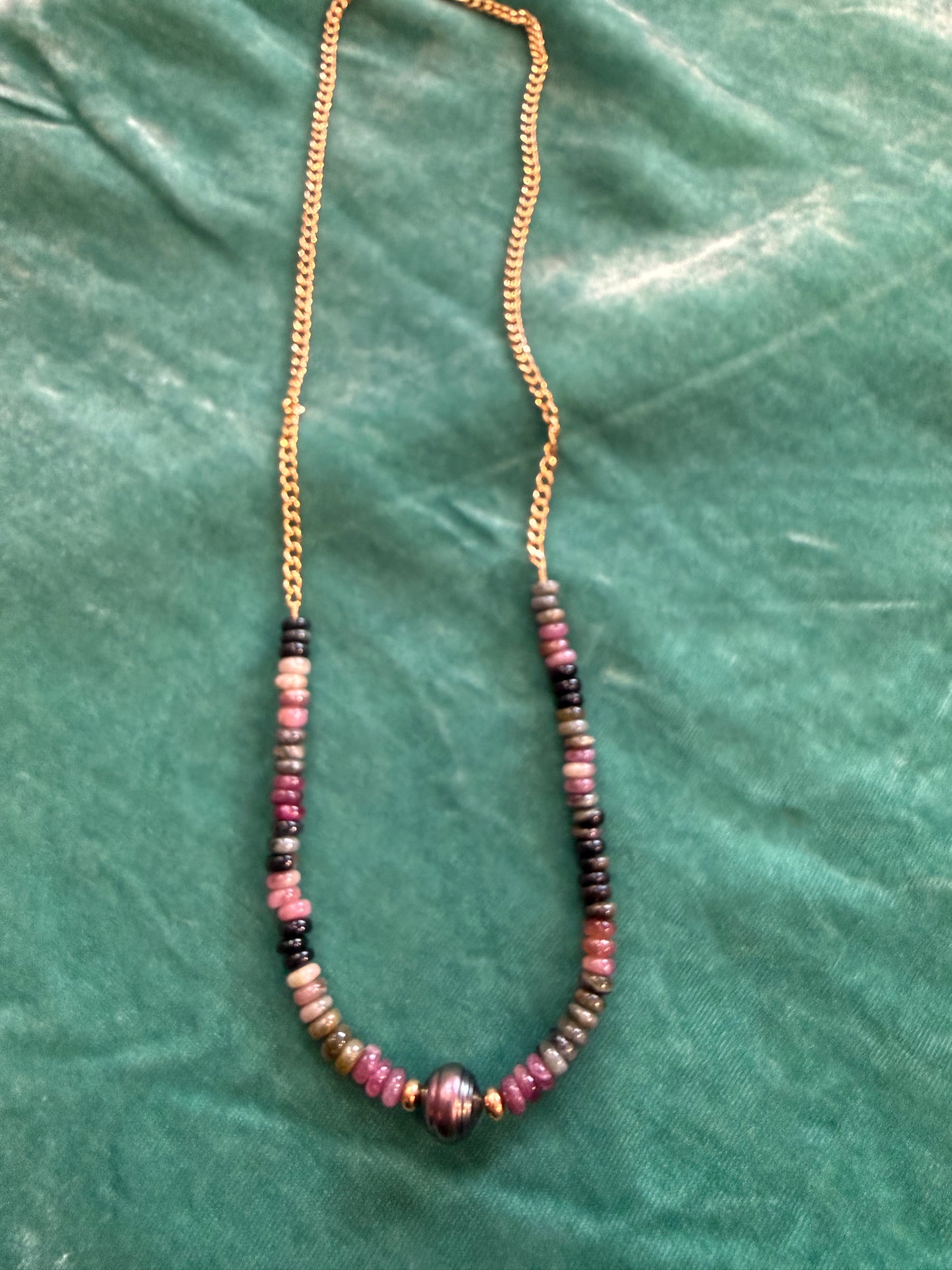 Watermelon Tourmaline gemstone silk necklace