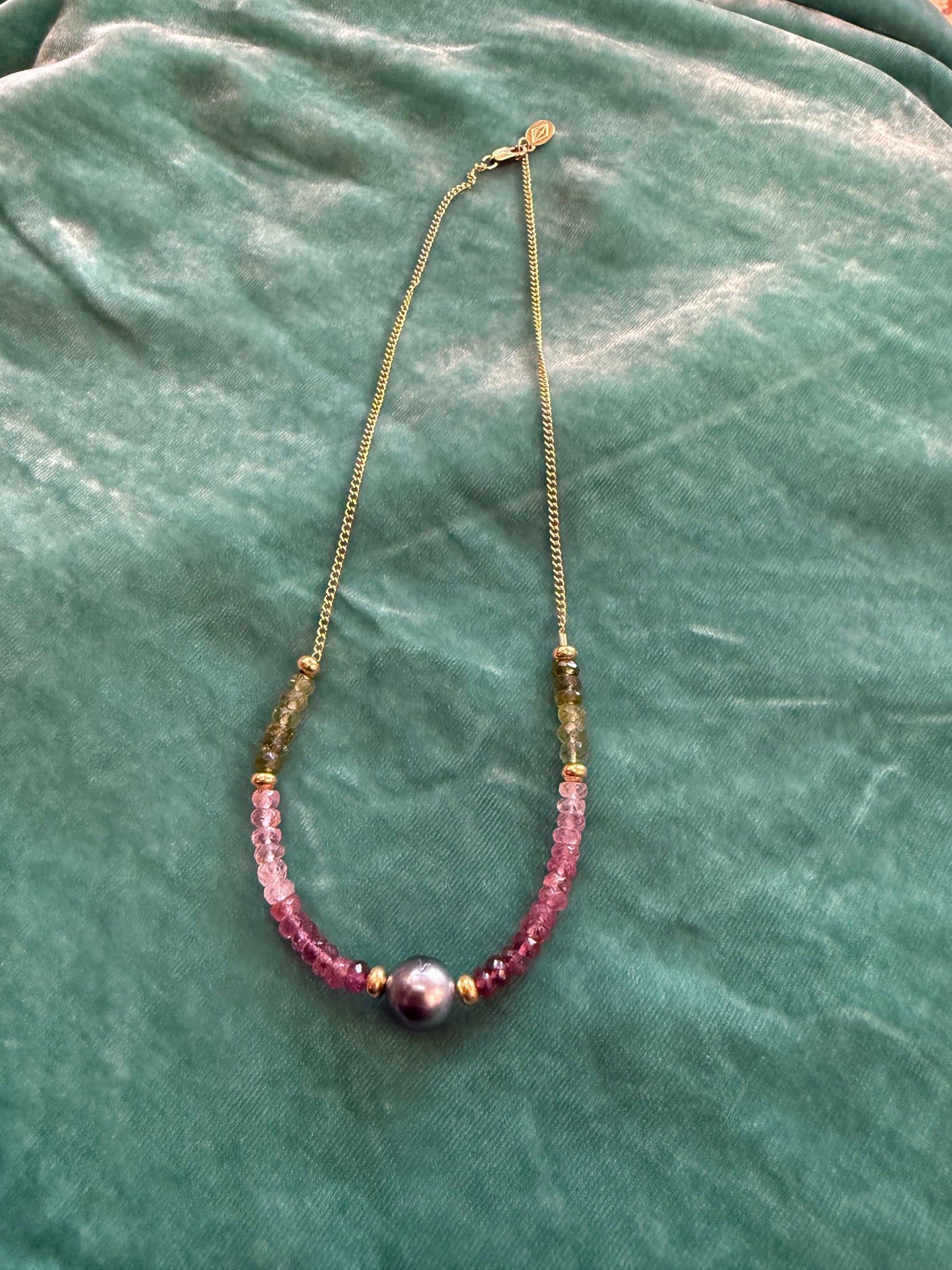 Watermelon Tourmaline gemstone silk necklace