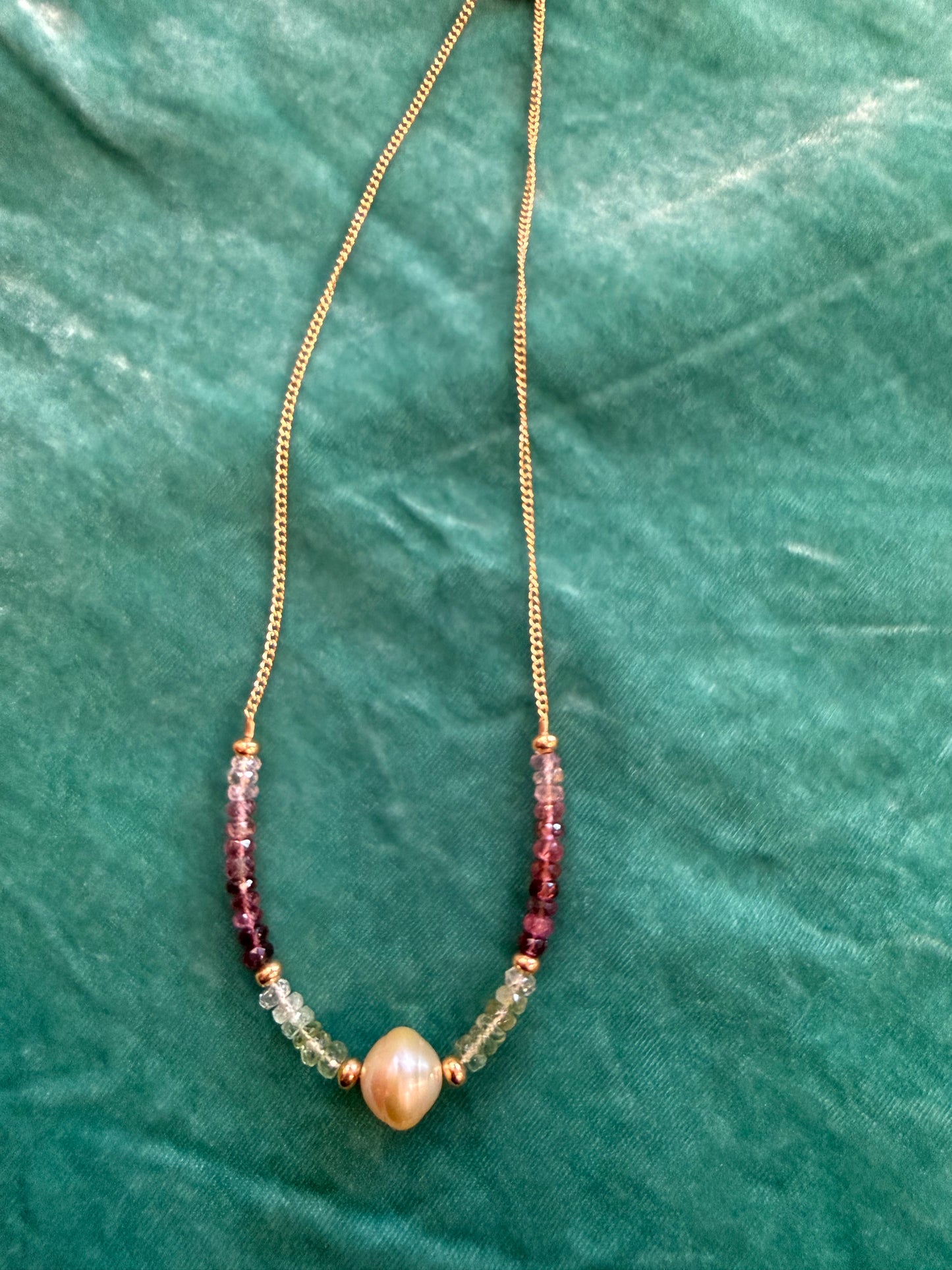 Watermelon Tourmaline gemstone silk necklace