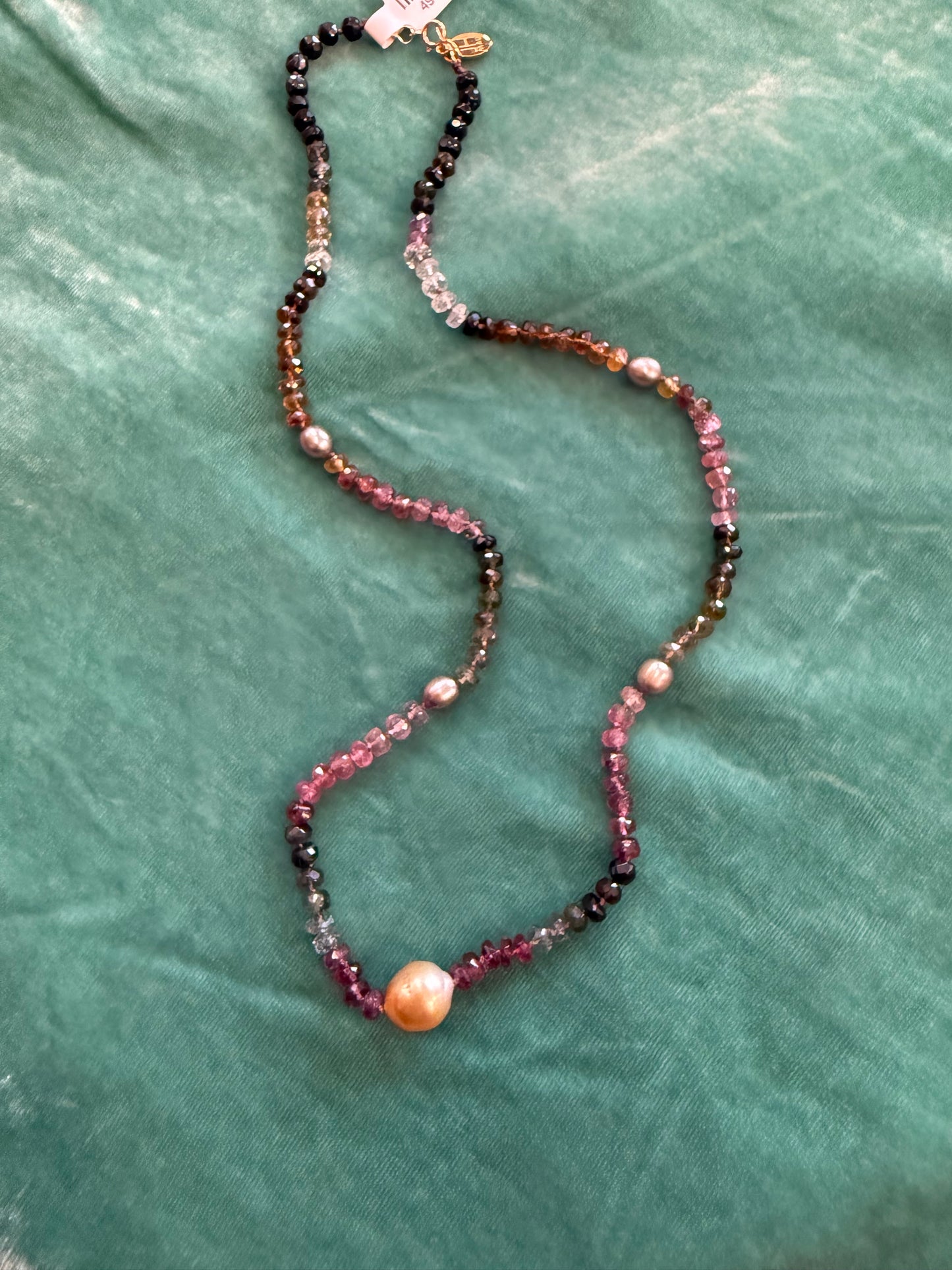 Watermelon Tourmaline gemstone silk necklace