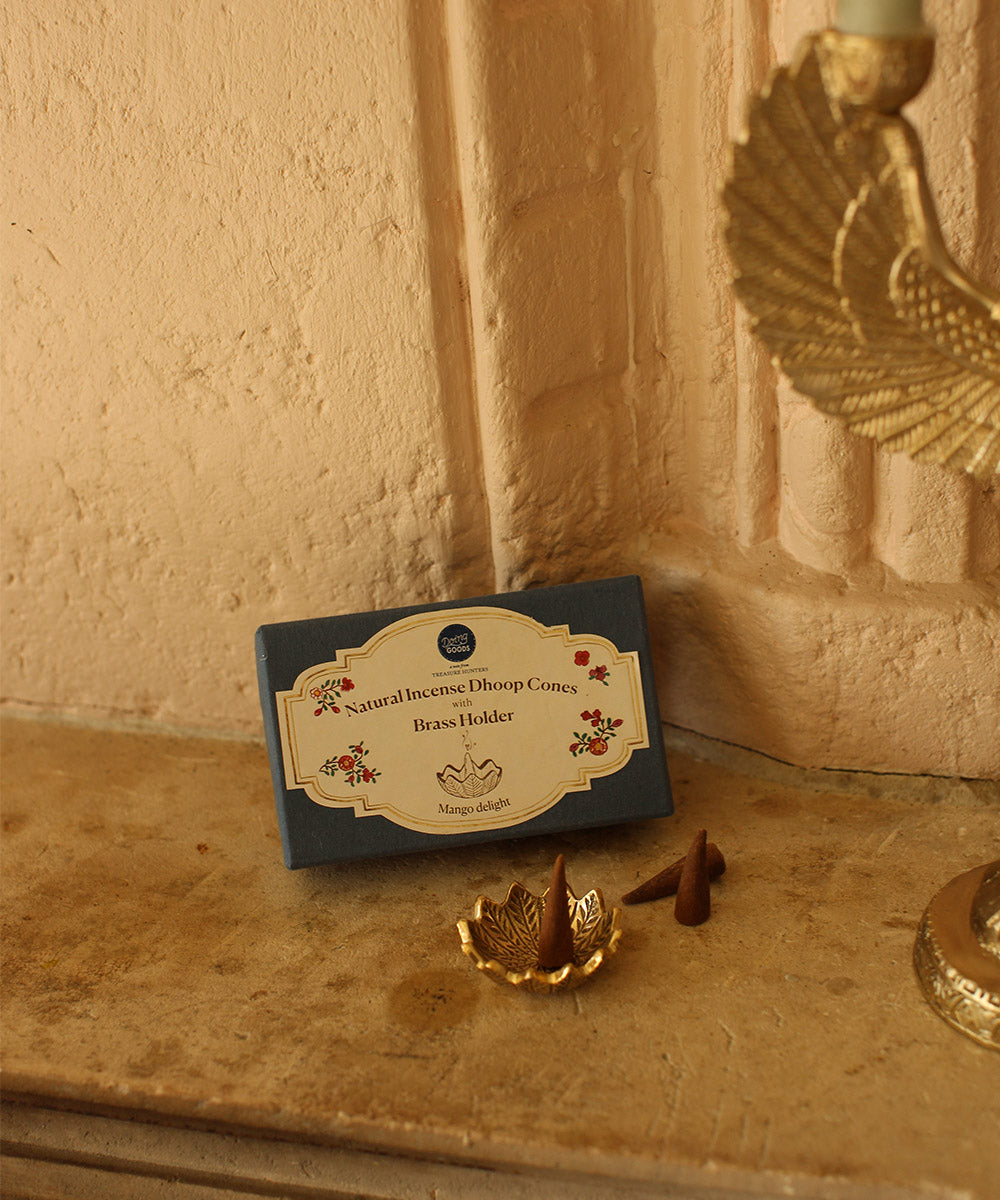 Natural Incense Dhoop Cones & Brass Holder