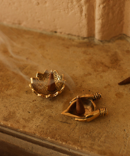 Natural Incense Dhoop Cones & Brass Holder