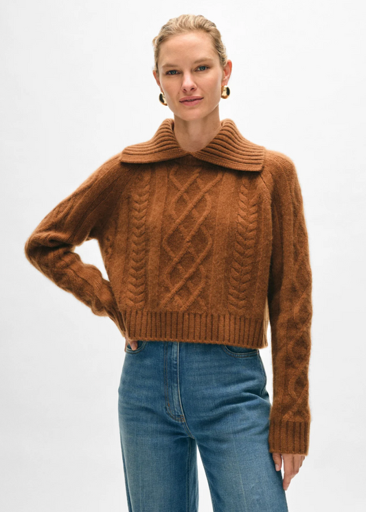 Cashmere Luxe Cable Collar Crewneck