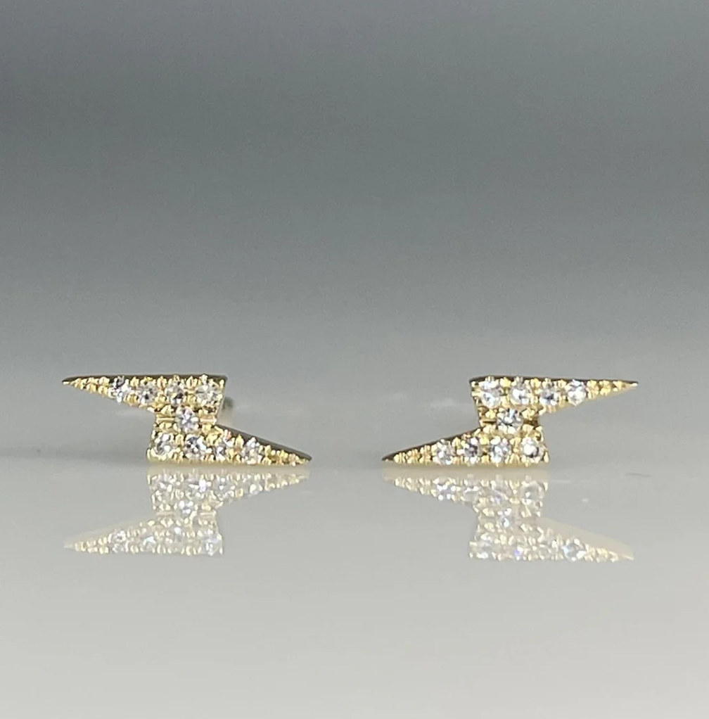 Lightning Bolt Diamond 14k Gold Studs