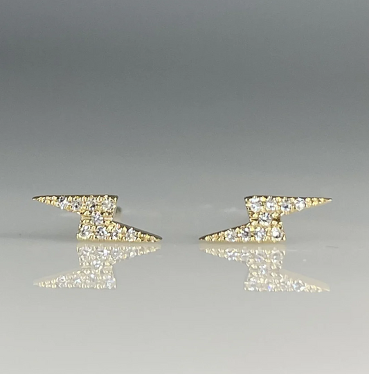 Lightning Bolt Diamond 14k Gold Studs