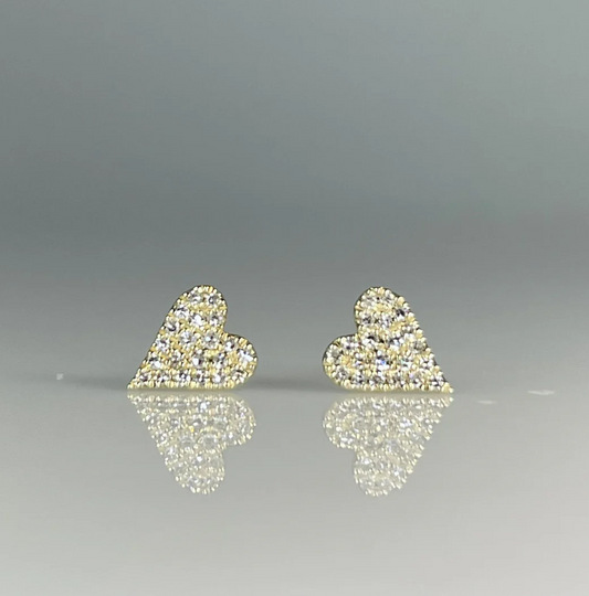 Diamond Heart 14k Gold Studs