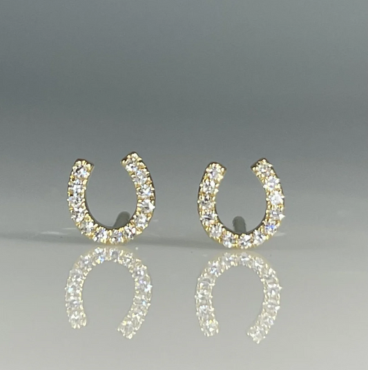 Horseshoe Diamond 14k Gold Studs