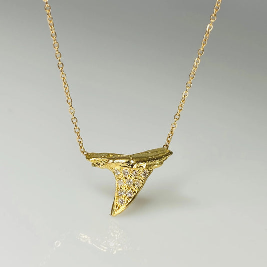 14k Yellow Gold Shark Tooth + Diamonds necklace