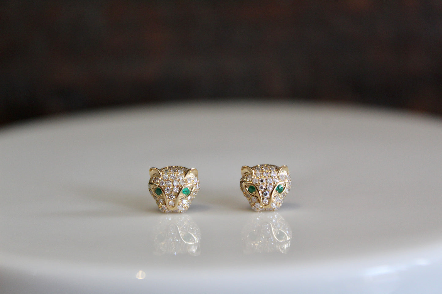 Diamond + Emerald Panther Earrings